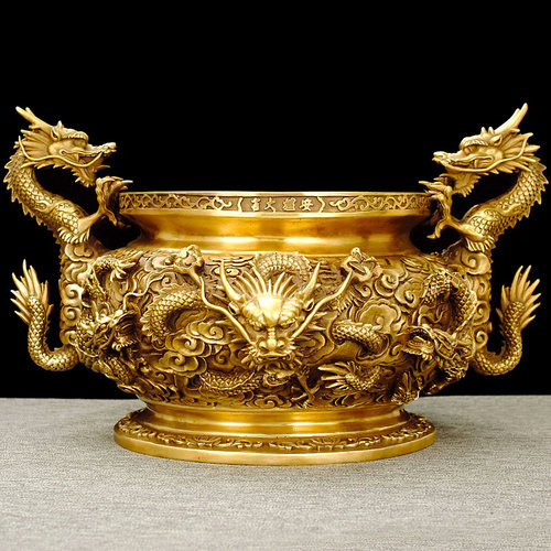 纯铜九龙香炉摆件大号家用供奉