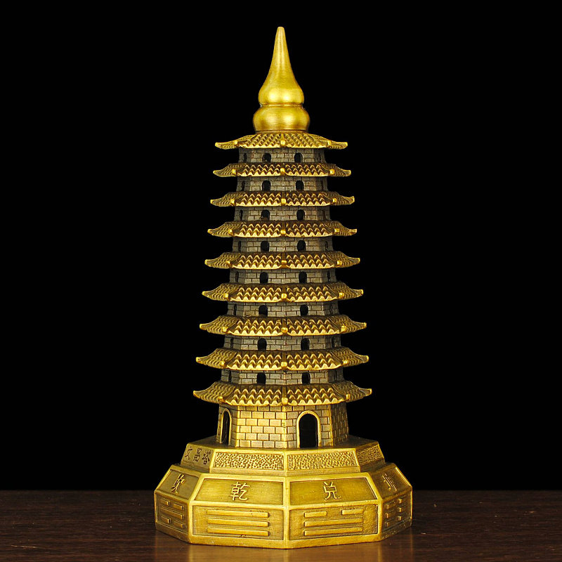 铜八角塔文昌塔摆件九层十三层书桌办公室家居客厅八卦宝塔工艺品