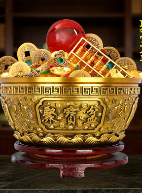 铜聚宝盆连年有余聚宝盆桌面摆件