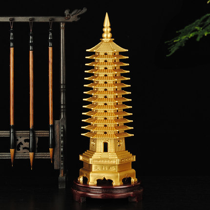 纯黄铜文昌塔13十三层九9层书房办公室桌面全铜学习摆件宝塔礼品