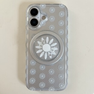 乐思茉 iPhone小雏菊粉银色磁吸支架ins风小清新日韩风简约高级iPhone手机壳苹果17pm适用