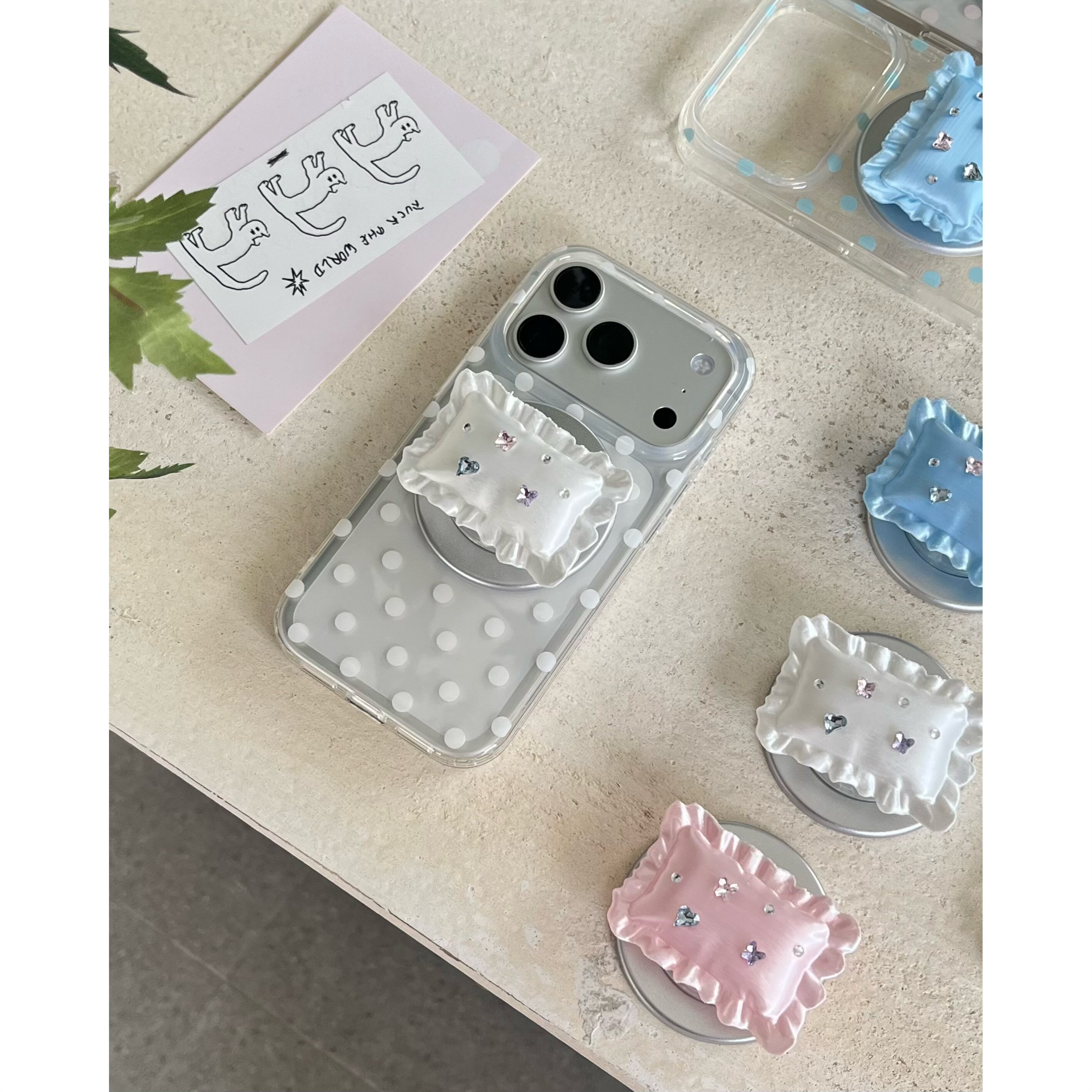 iPhone透明波点手机壳苹果17pm枕头磁吸支架装饰保护套可爱女款3D立体磁吸支架缎面质感