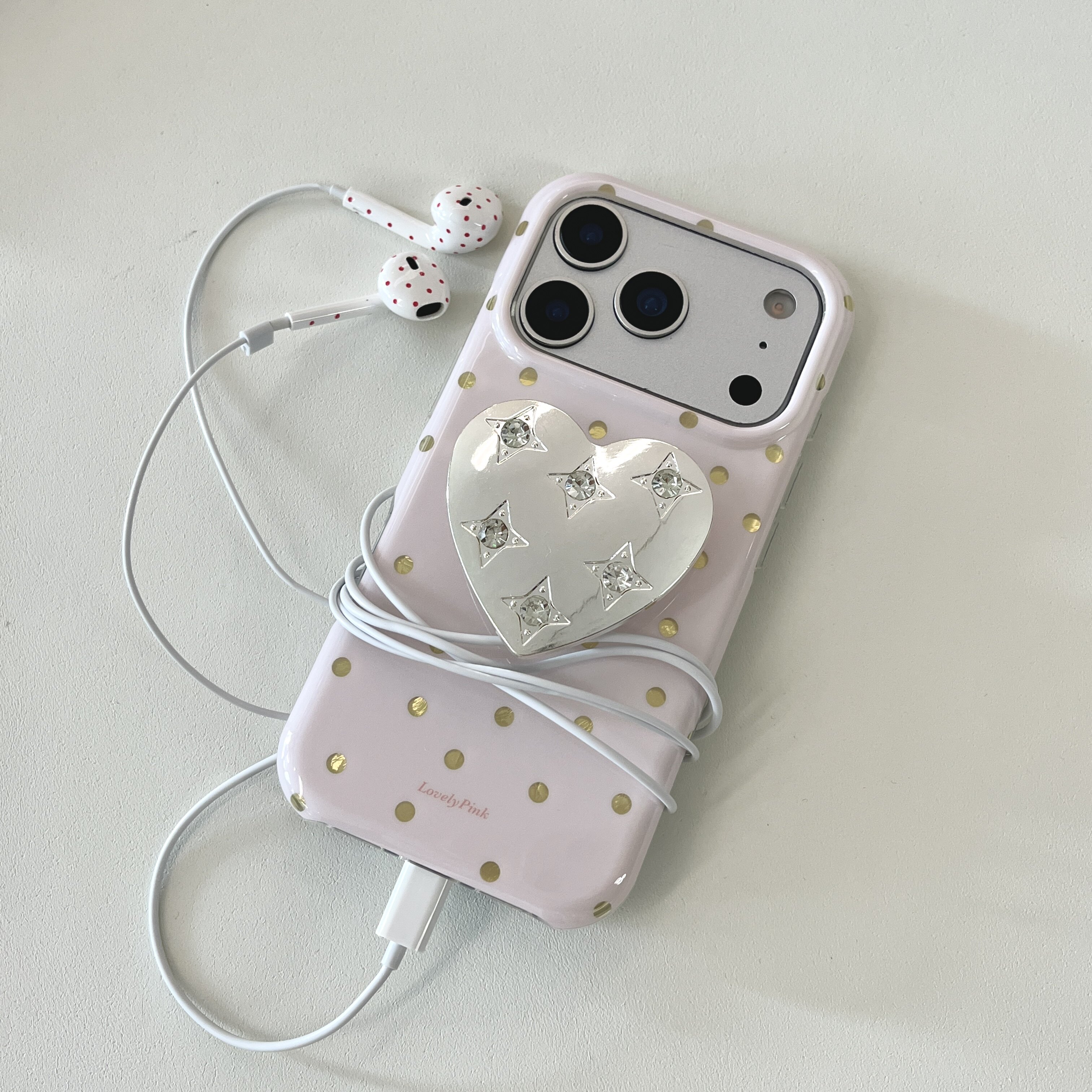 乐思茉 iPhone三色蓝白粉波点爱心双层imd小清新日韩风挂绳简约高级iPhone手机壳苹果17pm适用