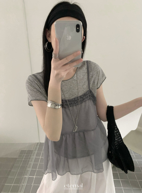 希宥HOUSE 能等的来特好看碎花短袖+吊带真两件套套装