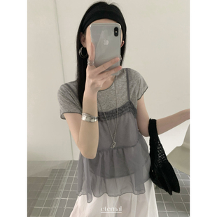 希宥HOUSE 能等的来特好看碎花短袖+吊带真两件套套装