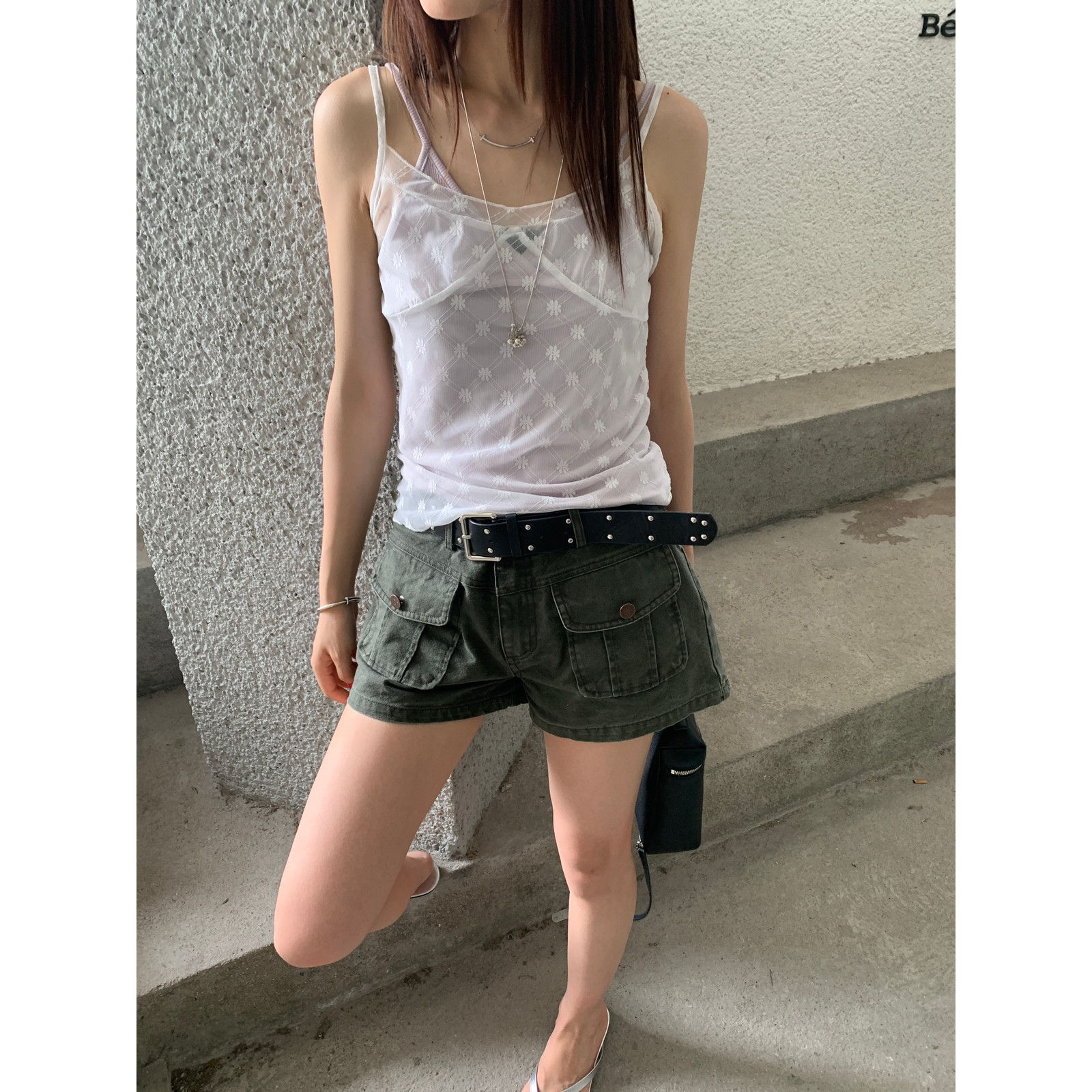 希宥HOUSE 蕾丝韩系拼色背心+小衫套装(不含项链+腰带+下装)