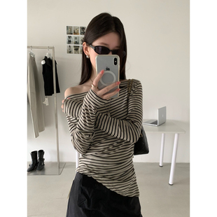 ABLE-上衣不规则下摆侧开叉修身条纹长袖针织衫（含11羊毛）99597