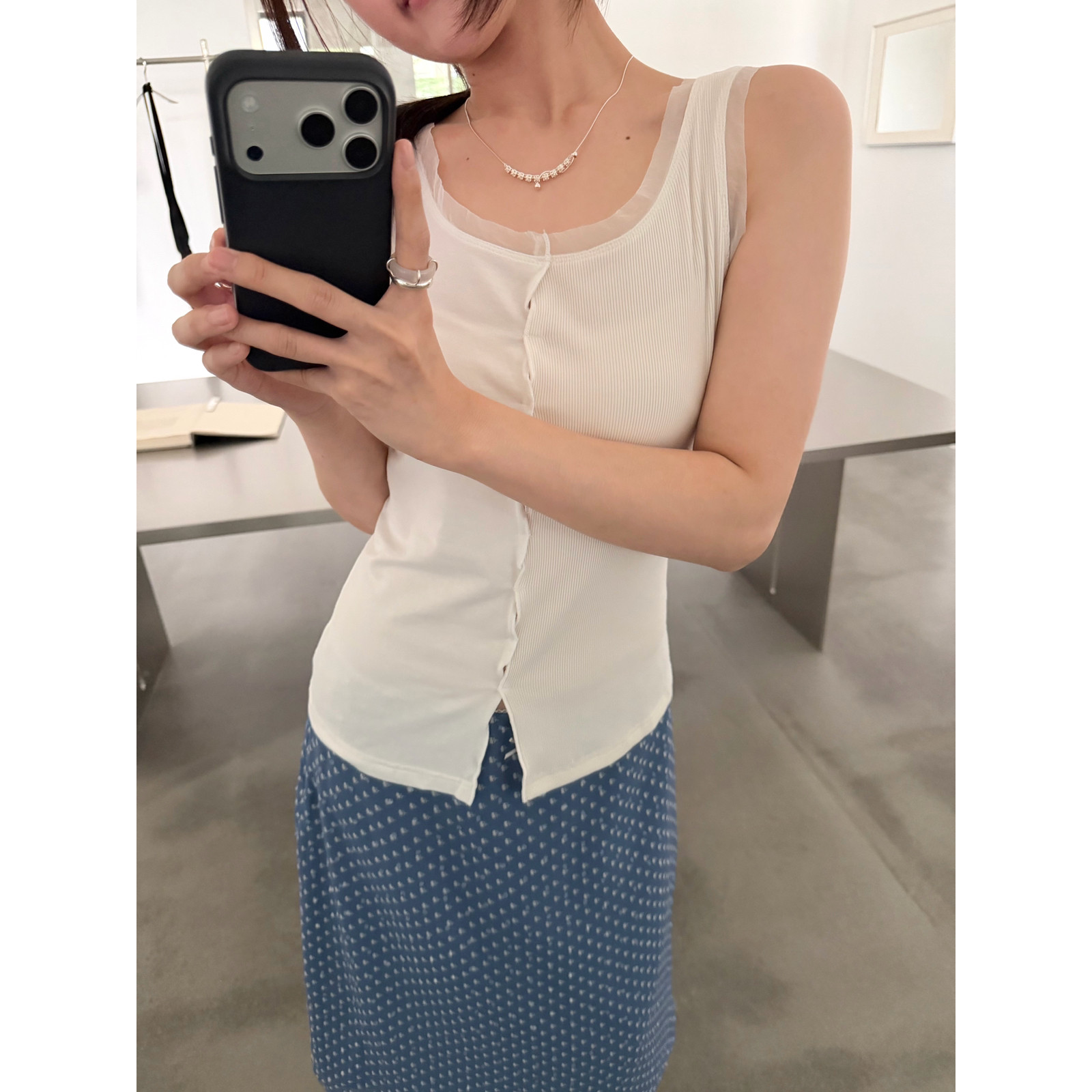 希宥HOUSE 夏上新清新甜美撞色拼接透气无袖背心
