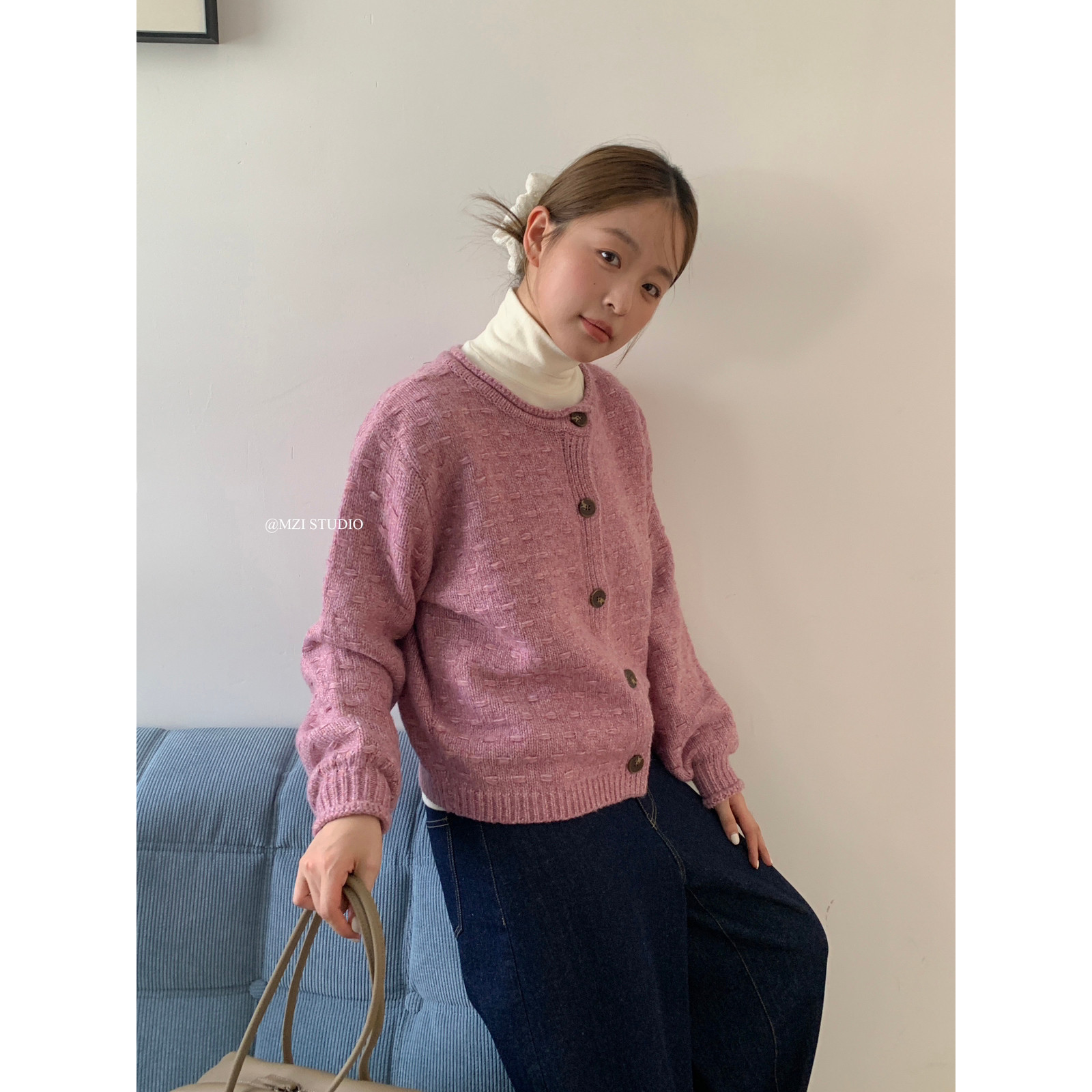 希宥HOUSE 花边设计感提花针织开衫外套女韩系文艺百搭叠穿毛衣