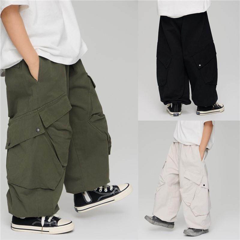 2025秋季新款男童洋气大口袋宽松工装裤中大童百搭纯色休闲长裤子