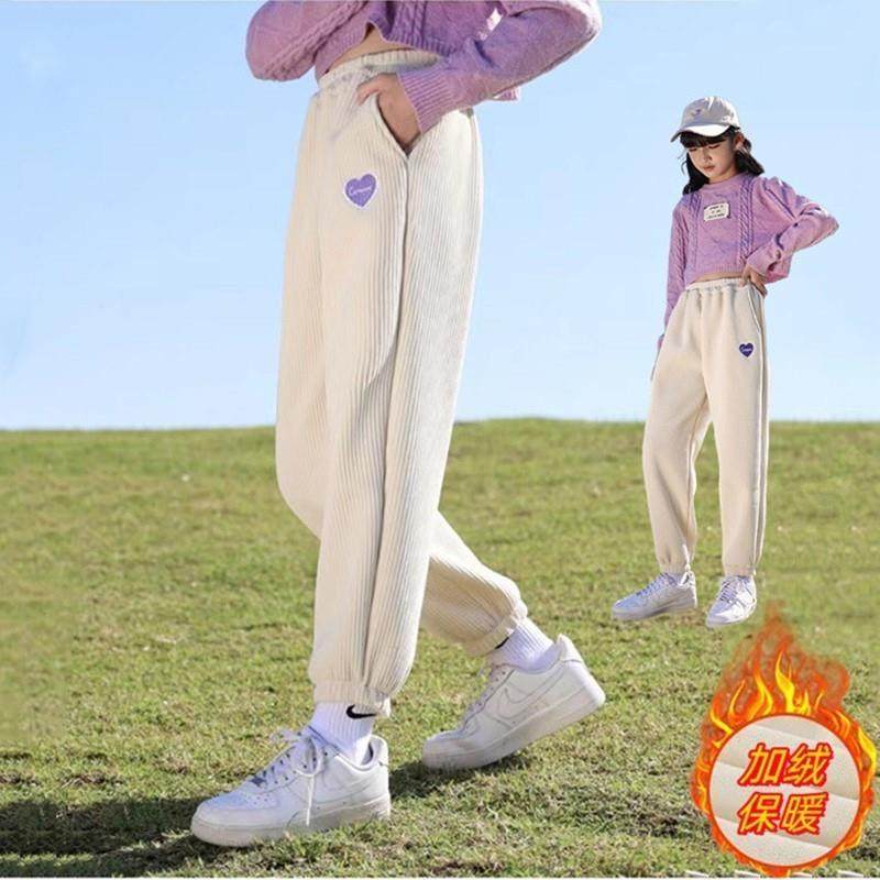 2024新款女童裤子秋冬加绒加厚卫裤中大童时尚灯芯绒休闲运动裤潮