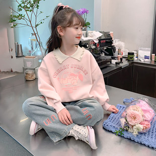 女童春装卫衣2026新款洋气童装女孩学院风春秋休闲儿童polo领上衣