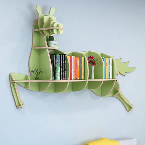 简易创意马卡通造型卯榫置物架客厅壁挂墙上装饰书架绘本收纳书柜