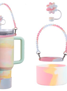 新款通用型耐磨水杯配件杯底保护套花朵吸管塞爱心款硅胶杯底护套