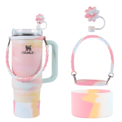 Stanley水杯挂绳花朵吸管盖stanley杯盖配件stanley杯底保护套