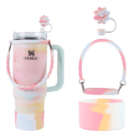 Stanley水杯挂绳花朵吸管盖stanley杯盖配件stanley杯底保护套