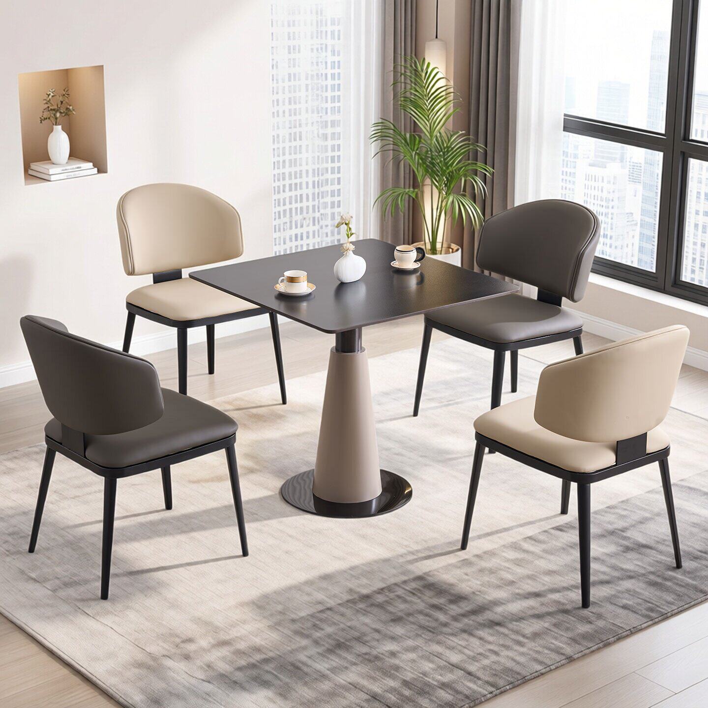 轻奢岩板小方桌洽谈桌椅组合售楼处酒店休息区办公会议接待小圆桌