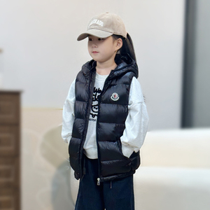 秋冬季男童女童羽绒马甲加厚儿童坎肩背心中大童宝宝连帽马夹外穿