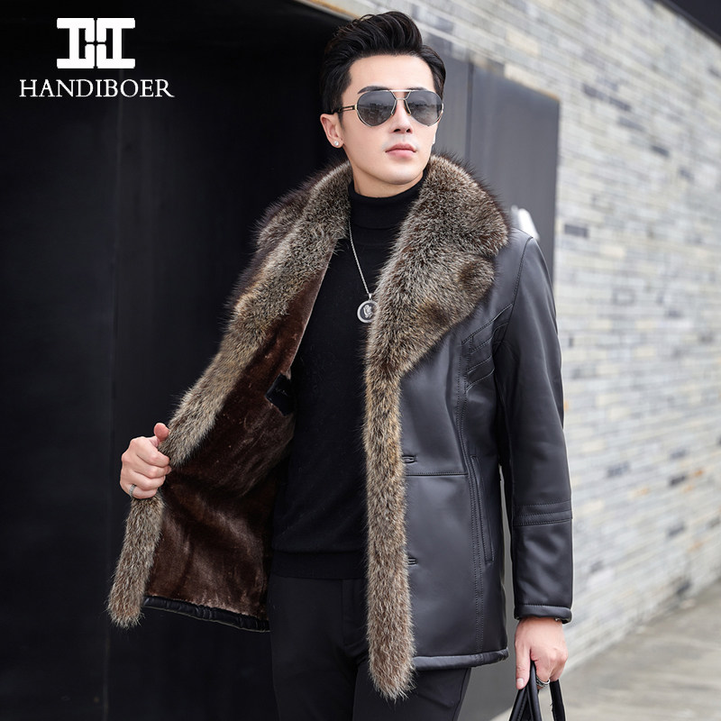 头层绵羊皮休闲款皮毛一体男皮衣