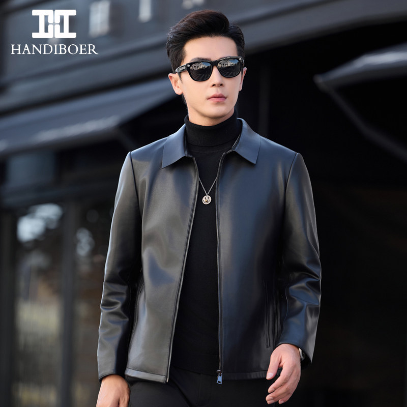 2025新款海宁真皮皮衣男士绵羊皮翻领修身皮外套短款春秋单皮夹克