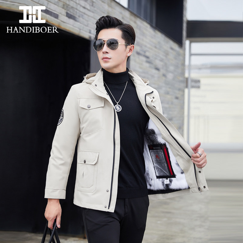 十字貂胆时尚休闲连帽修身派克服