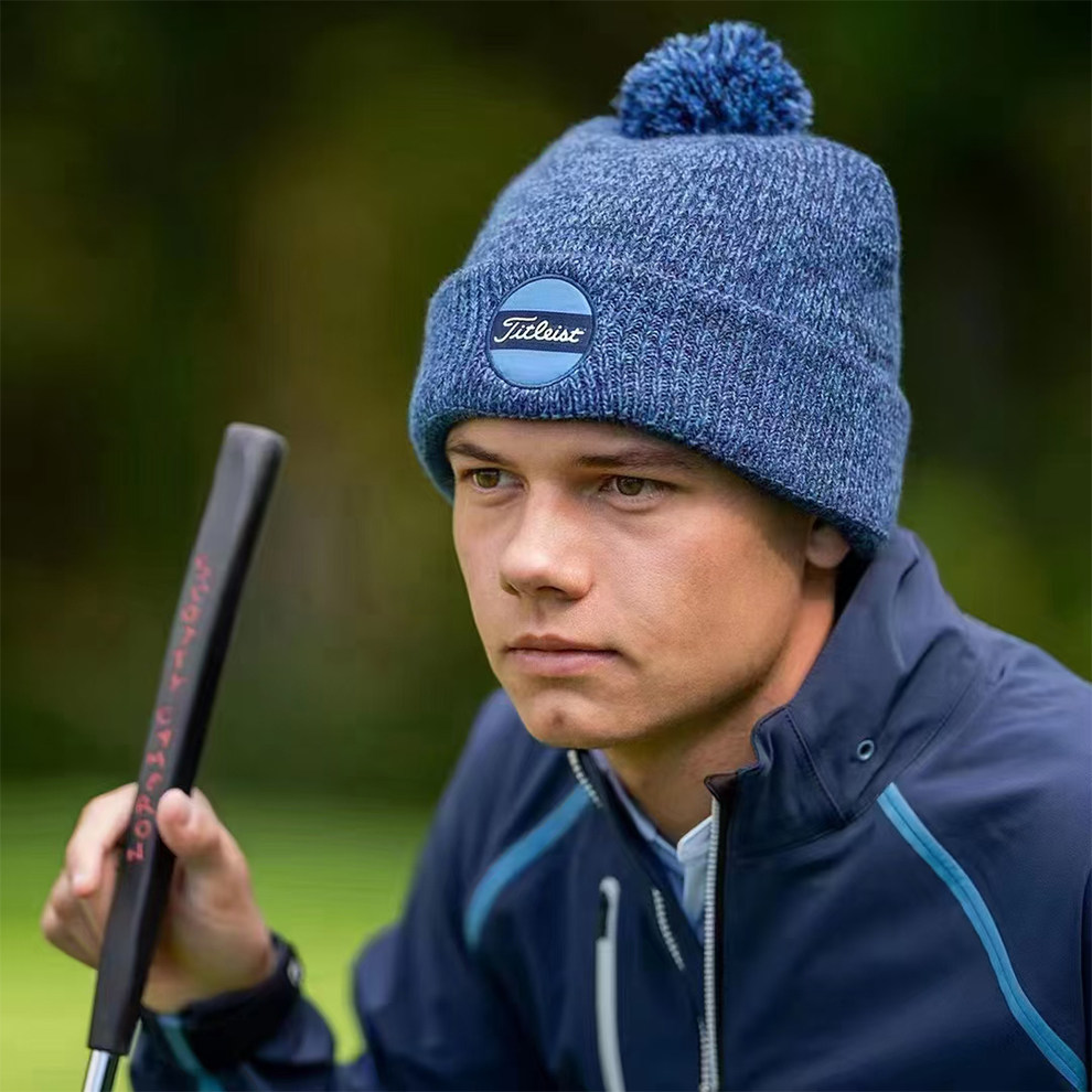 绒球帽titleist高尔夫球帽男士毛线针织有顶冬季帽子加厚有内衬