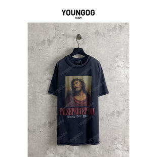 YOG【False Perception圣徒印花】潮牌美式街头男女同款宽松T恤