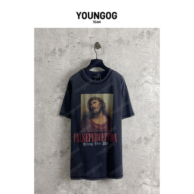 YOG【False Perception圣徒印花】潮牌美式街头男女同款宽松T恤