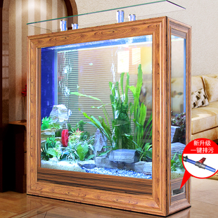 中型水族箱客厅1.2米生态玻璃屏风大型金鱼缸1.5米吧台缸 欧式