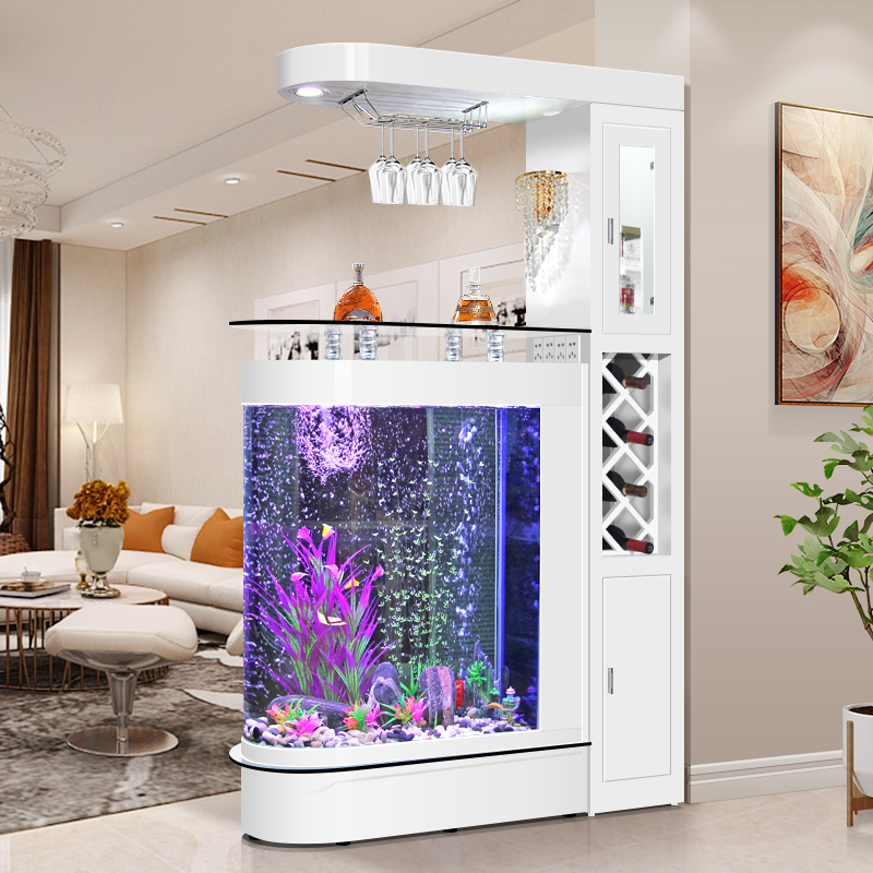 欧宝酒柜子弹头鱼缸屏风客厅落地家用生态玄关一体中大型鱼缸