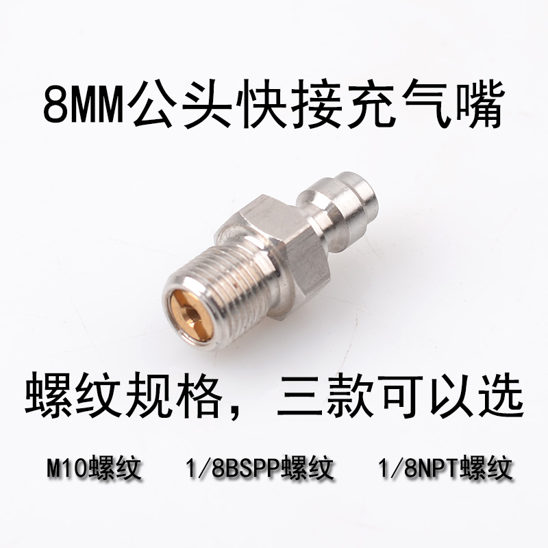 高压8mm快接公头不锈钢带单向阀充气嘴M10*1螺牙1/8NPT 1/8BSPP-封面