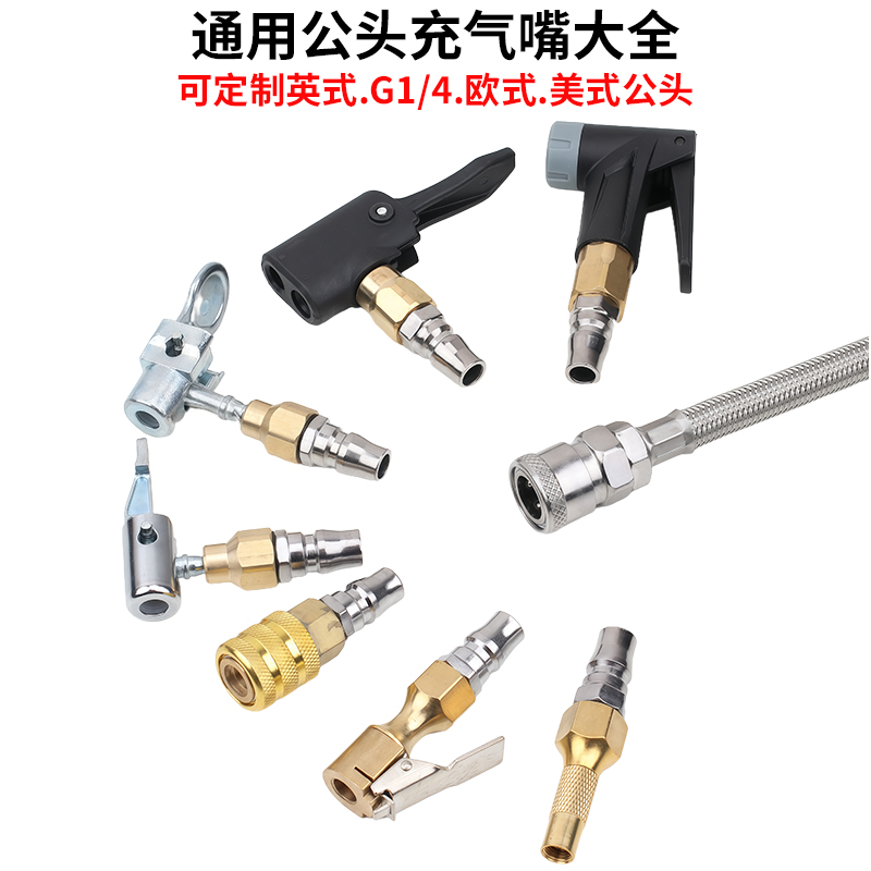 空压机PP20公头气嘴自行车摩托车配件汽车轮胎充气咀双卡自锁气嘴