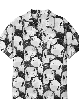 GGT LAB [猫骷髅迷彩]花衬衫 复古印花潮流 宽松古巴领夏威夷短袖
