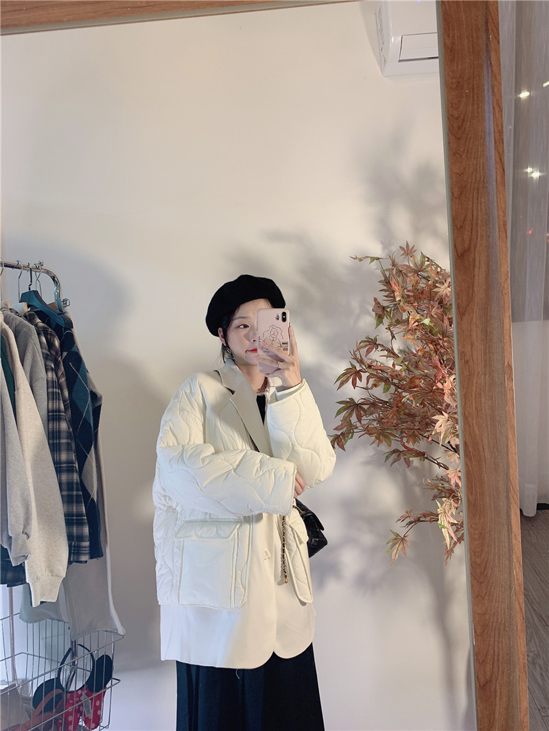 时髦感十足西装拼接款棉服女韩系新款冬装加厚外套百搭短款棉袄