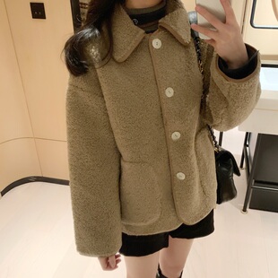 短款大口袋羊羔毛外套女学生冬季2019新款网红同款韩版宽松上衣潮