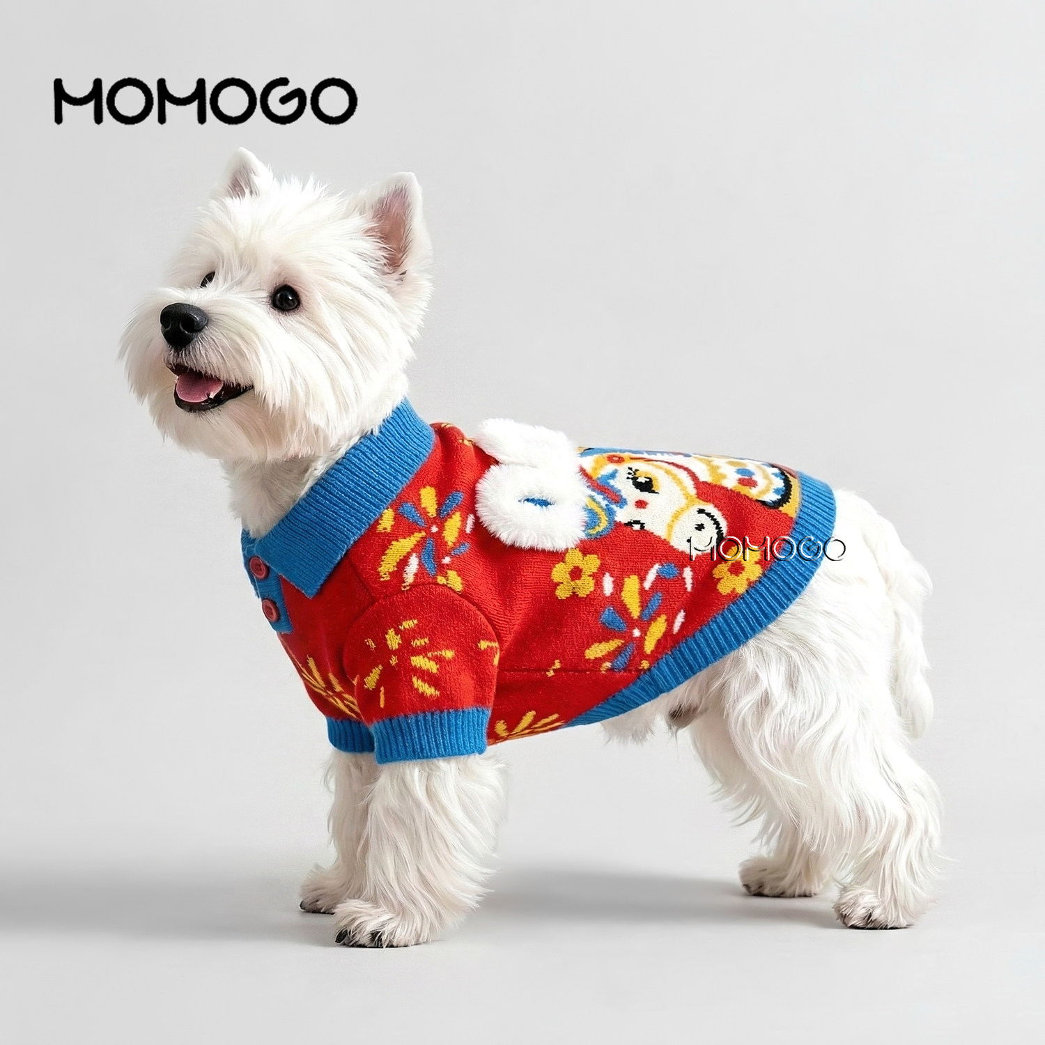 马年狗狗猫咪秋冬过新年加厚毛衣宠物泰迪比熊博美红色喜庆拜年服