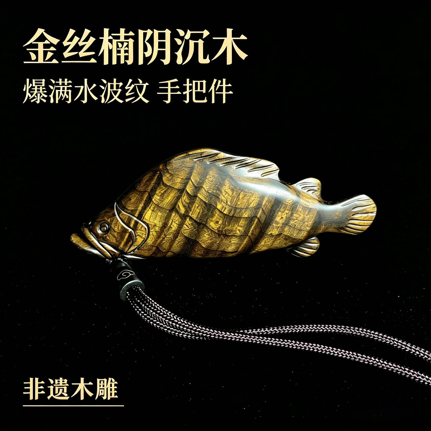 金丝楠木阴沉木手把件鳜鱼富贵有余非遗木雕纯手工雕刻文玩把玩物