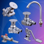 菜盆单冷实验室脚踩洗手盆工厂 医用黄铜 脚踏式 水龙头面盆开关阀