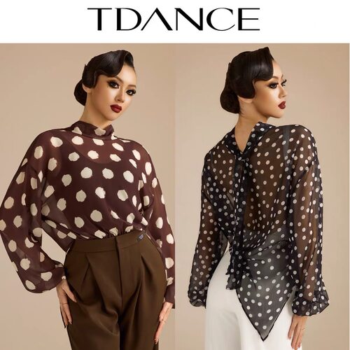 TDANCE摩登舞服灯笼袖飘带罩衫女