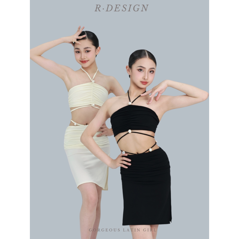 R·DESIGN 25款少儿拉丁舞服珍珠绑带练功服摩登裤子裙子三件套装