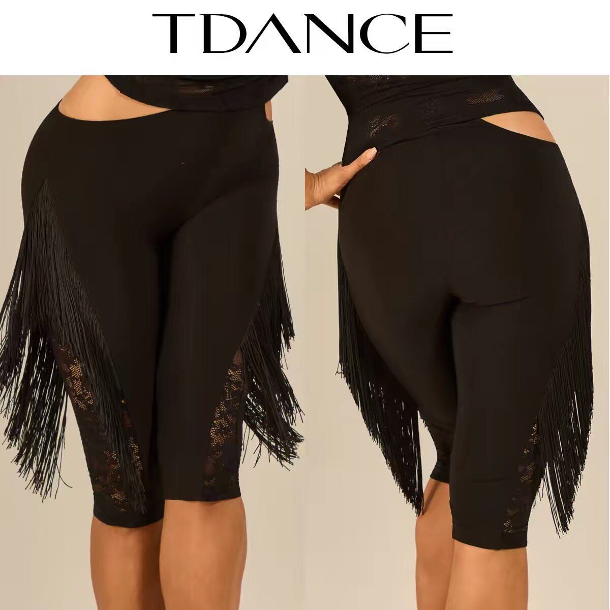 TDANCE拉丁练功服蕾丝流苏五分裤