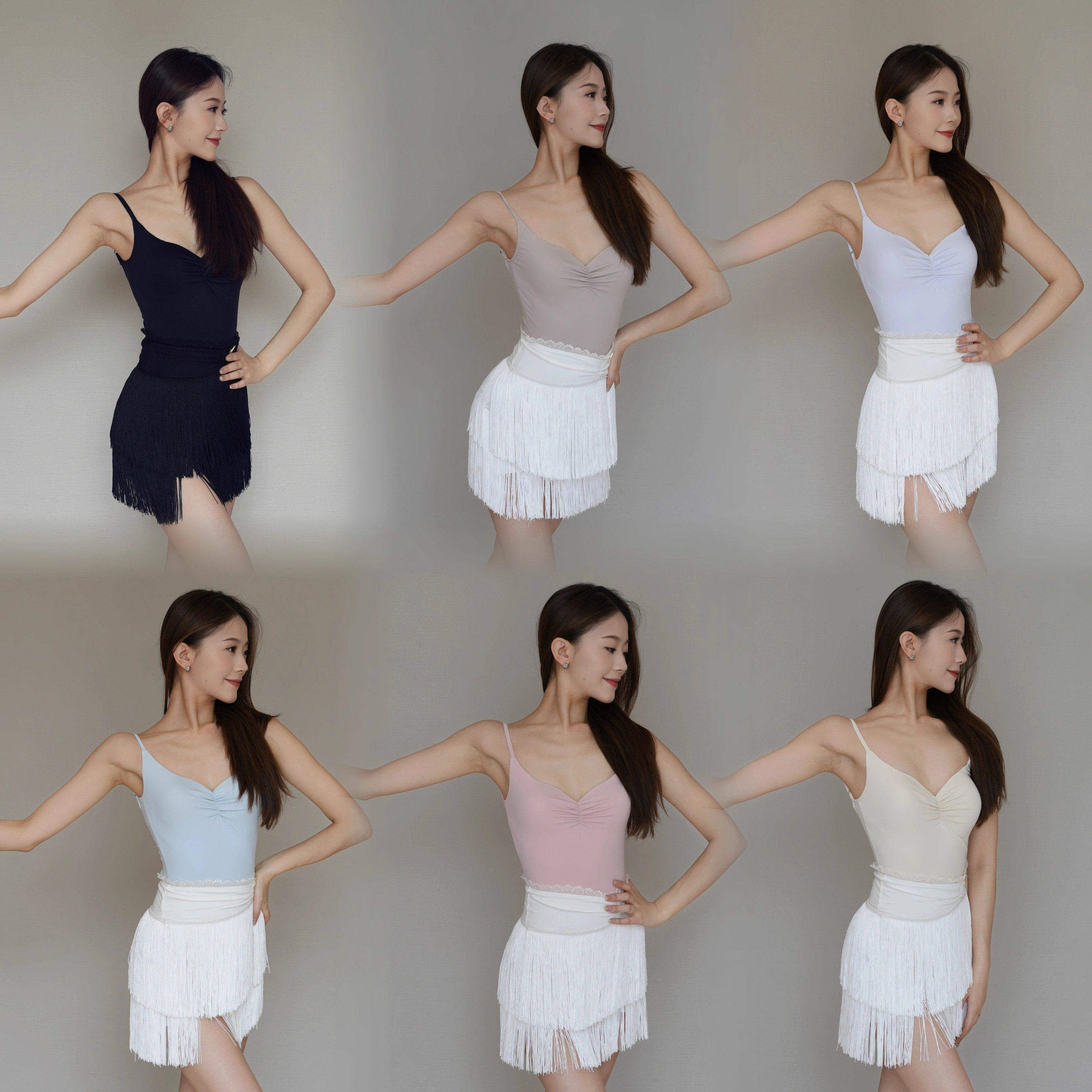 雅美舞服女士拉丁舞拉丁舞服V领吊带上衣流苏半裙练功服分体套装