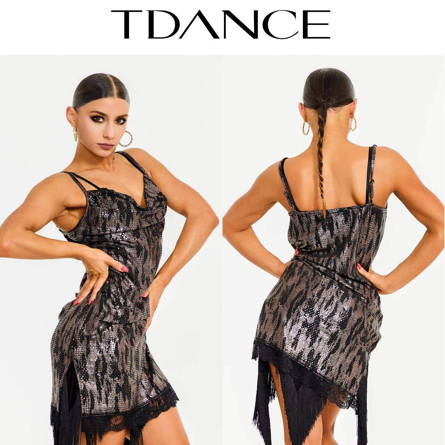 TDANCE新款拉丁舞裙女荡领蕾丝花边连衣裙练习服上课日常GL-66