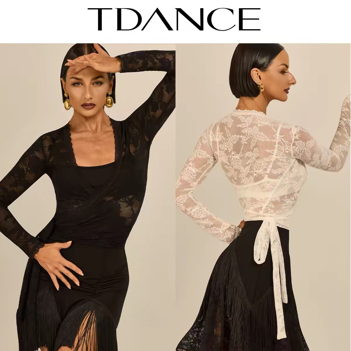 TDANCE拉丁练习服蕾丝绑带开衫女