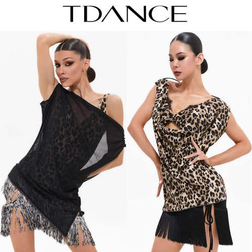 TDANCE拉丁舞服【斜肩荡领两穿外搭】上课集训搭配成人上衣GL-188