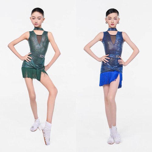 FZSDANCE新款拉丁舞网纱流苏套装
