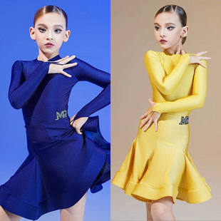 MR DANCE新款拉丁舞服儿童锁骨领长袖珠光赛服日常高级练功服套装