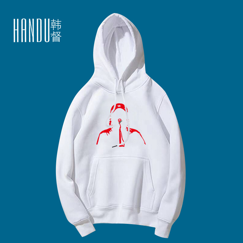 音乐节摇滚乐队演出服装歌手崔健休闲时尚印花潮宽松加绒带帽卫衣