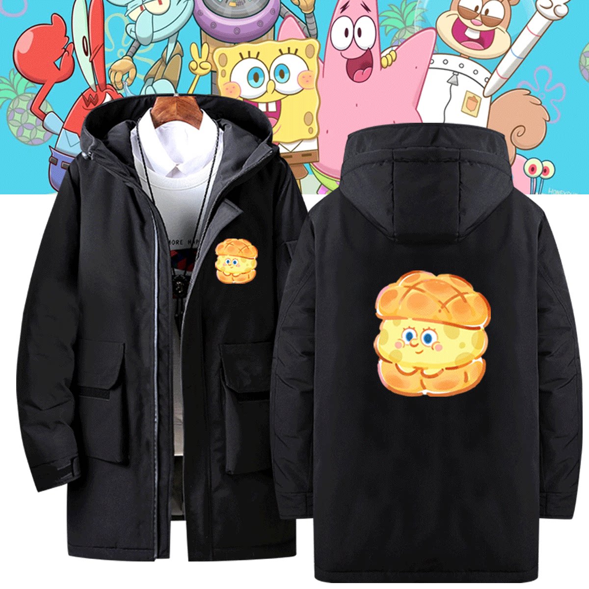 卡通情侣可定制中长款羽绒服