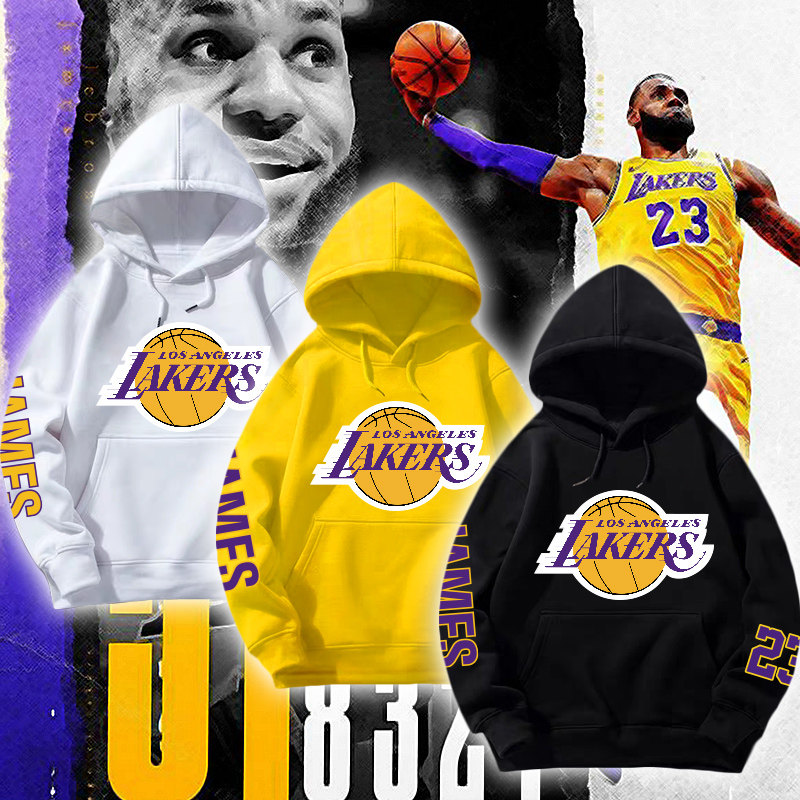 湖人队詹姆斯科比篮球运动男小皇帝23号24号卫衣薄款定制带帽卫衣